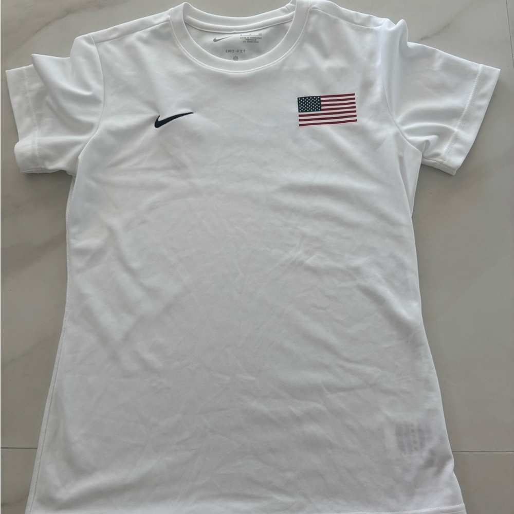 Nike White Short-Sleeve Tee with USA Flag